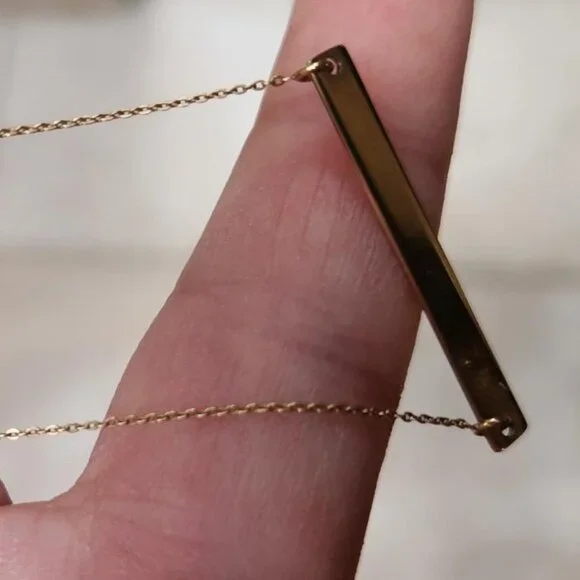 14K Solid Gold Necklace with Engravable Plate -16" - Picture 4 of 9